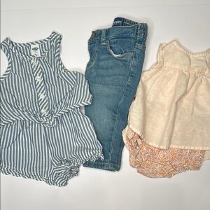 Old Navy Striped Romper, Jeans, and Pink Outfit Set